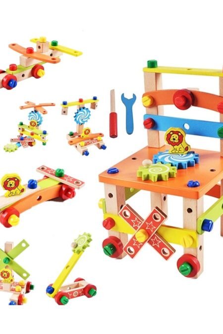 Assembling Disassembling Wooden Multifunctional Chair Toy - Multicolor