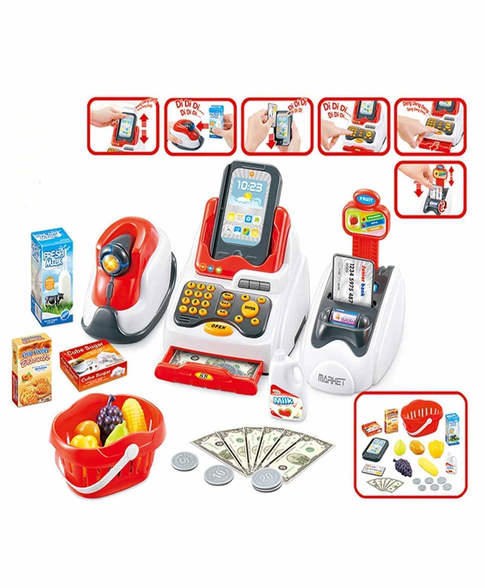 Pretend Play Cash Register Play Set Multicolor 24 Pieces 